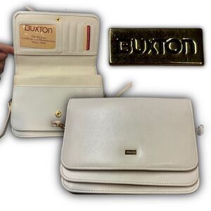 Buxton White Leather Crossbody Wallet